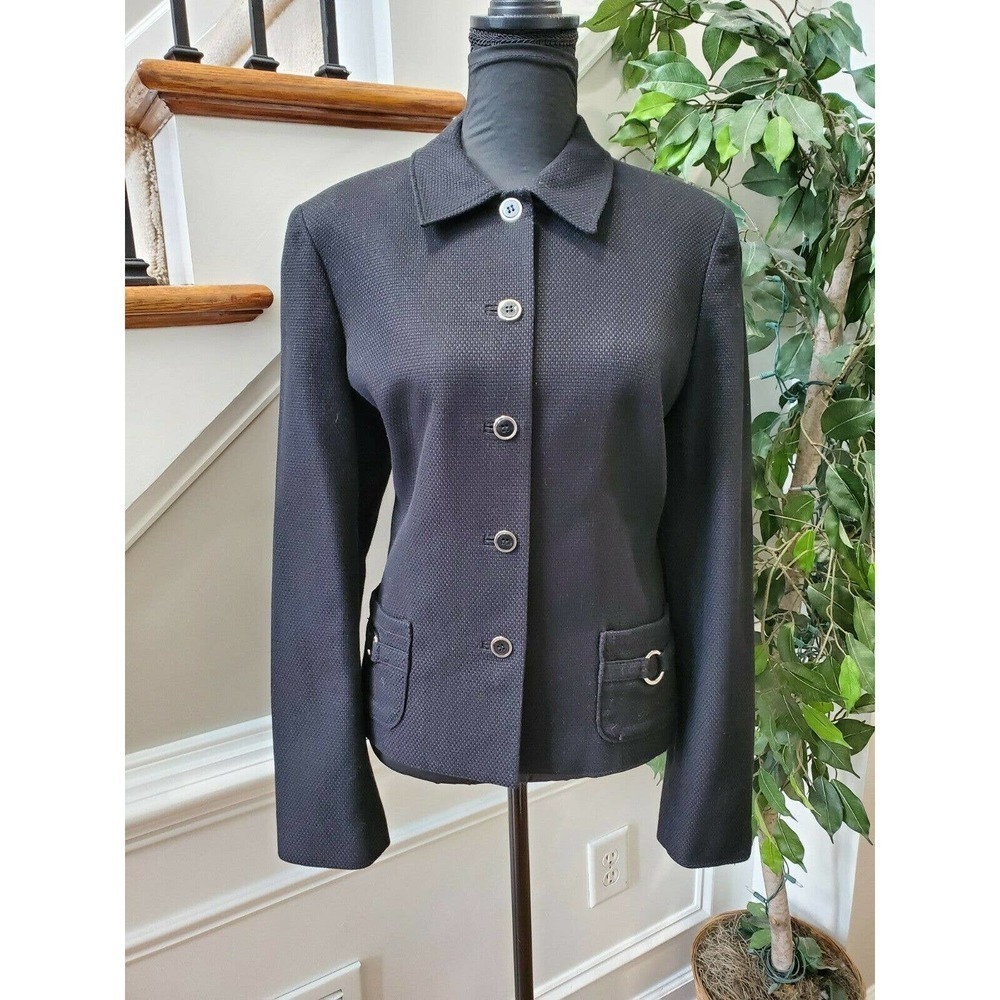 Casual Corner Women Black 100% Cotton Long Sleeve Buttons Front Casual Jacket 14